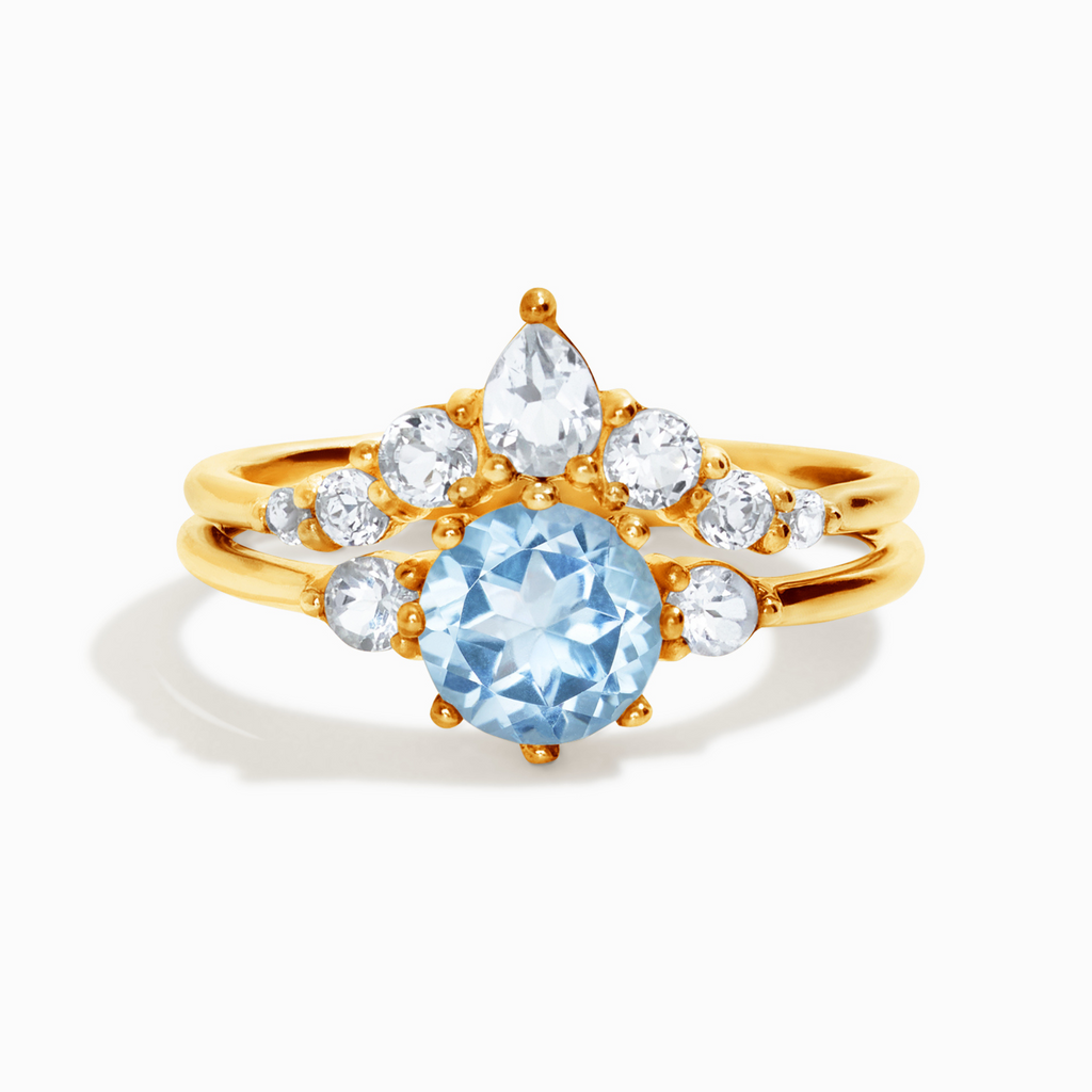 Selene blue topaz ring set in 18k gold vermeil on white background