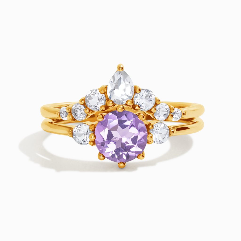 Selene lavender amethyst ring set in 18k gold vermeil on white background