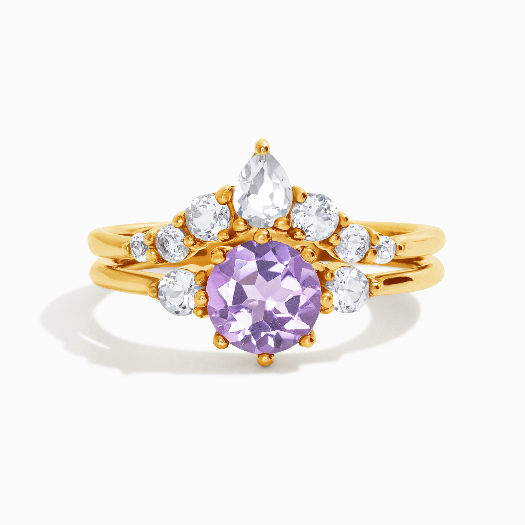 Selene lavender amethyst ring set in 18k gold vermeil on white background