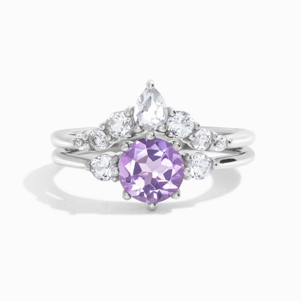 Selene lavender amethyst ring set in sterling silver on white background