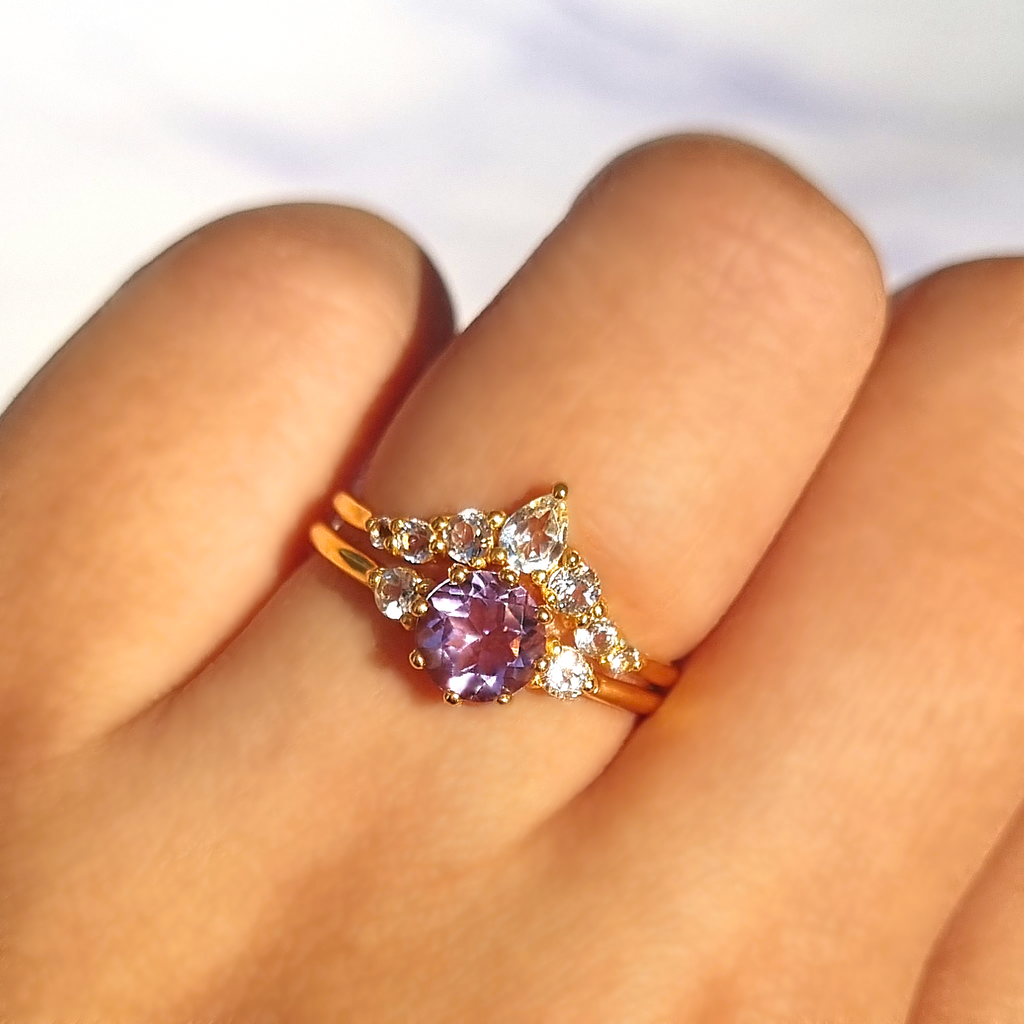 Selene lavender amethyst ring in 18k gold vermeil on hand