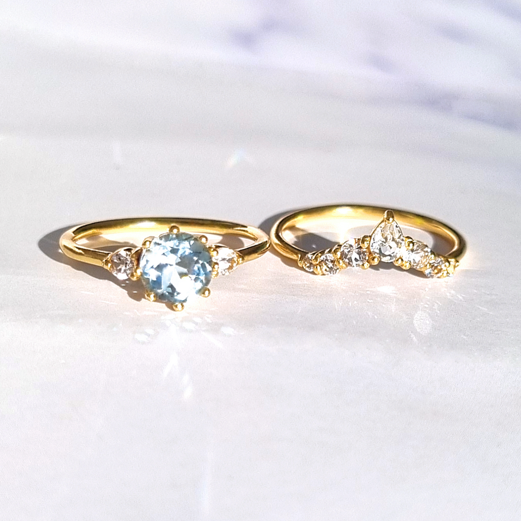 Selene sky blue topaz ring set in 18k gold vermeil two rings image