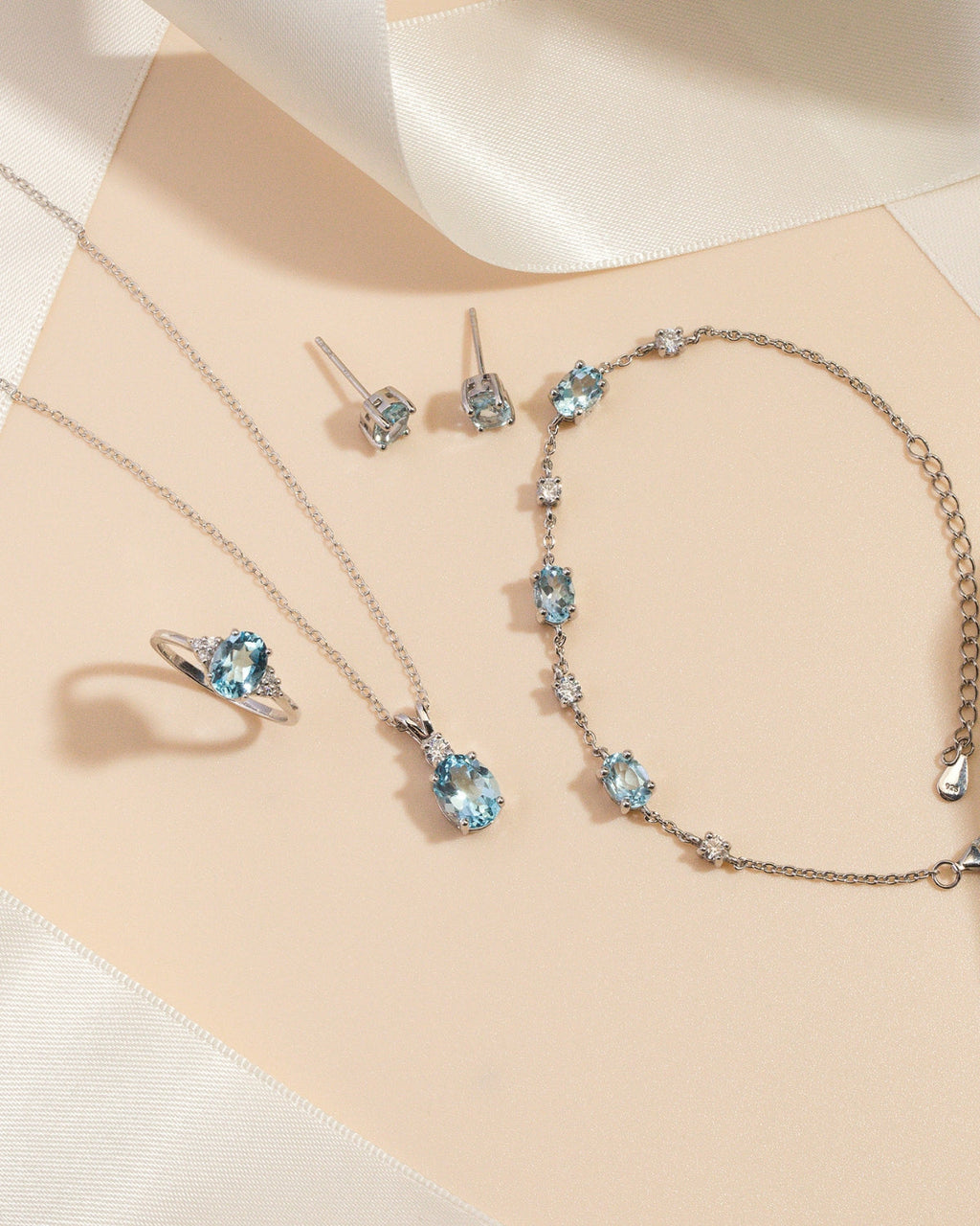Complete Set - Blue Topaz Jewellery Set in Sterling Silver