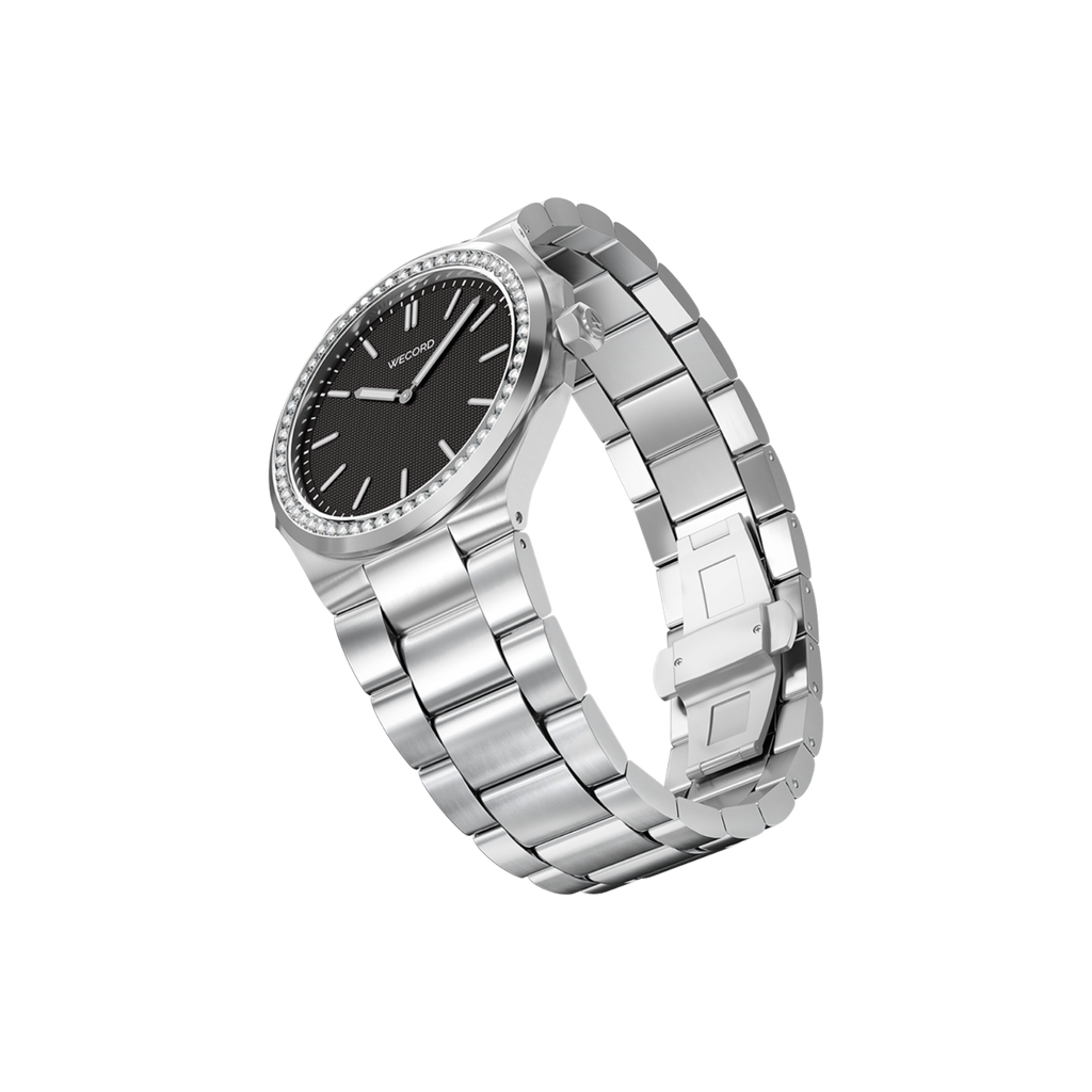 Wecord London Oliver Small Diamond watch side view in Black