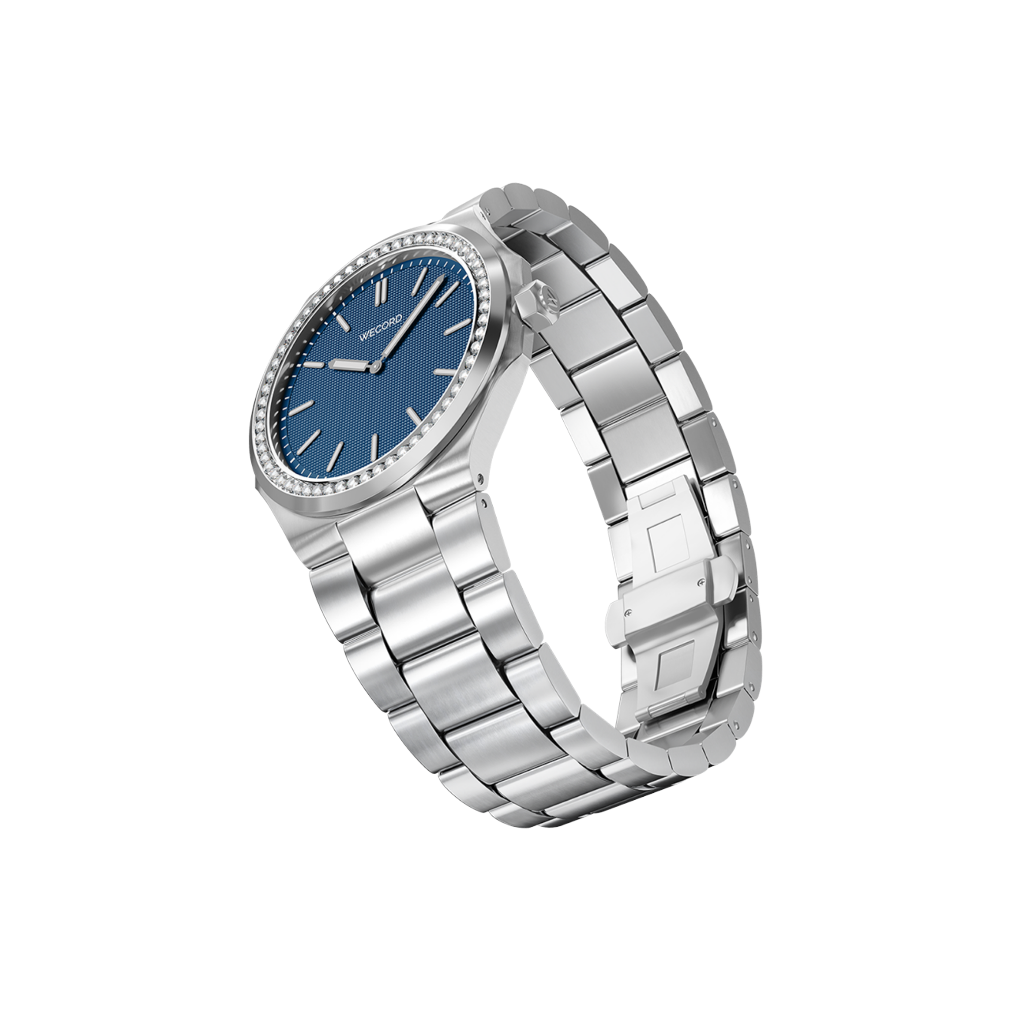 Wecord London Oliver Small Diamond watch side view in Navy Blue