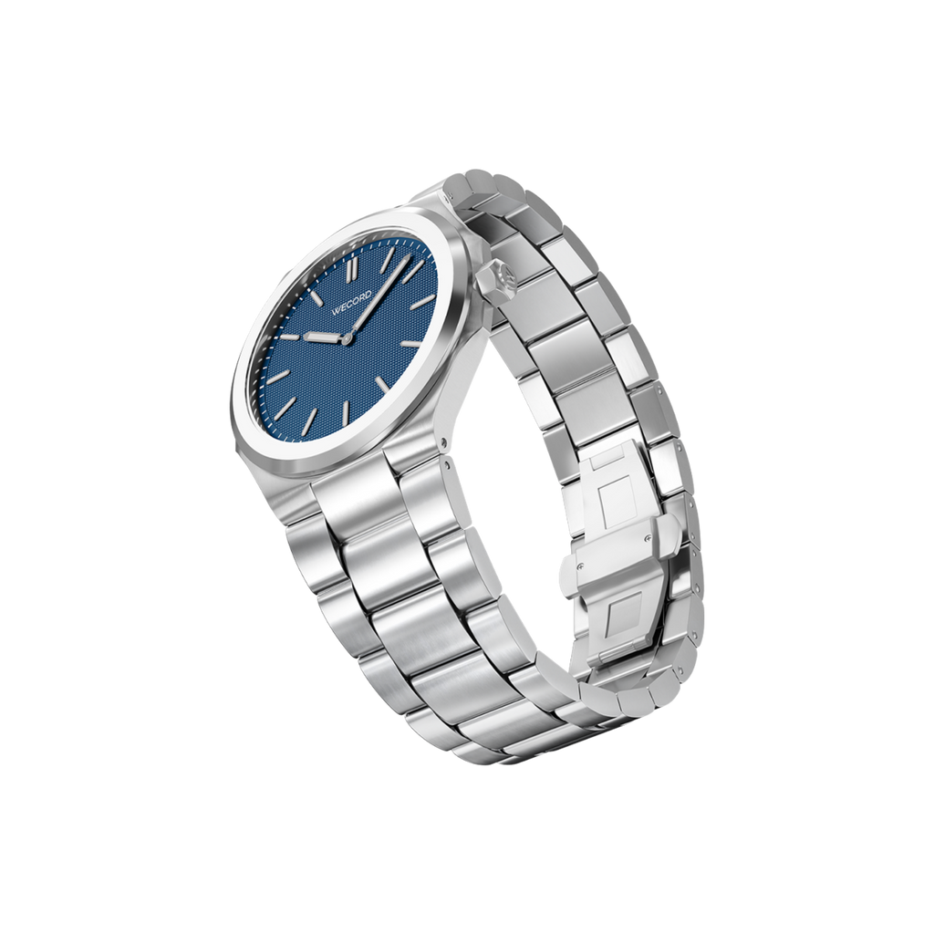 Wecord London Oliver Small watch side view in Navy Blue