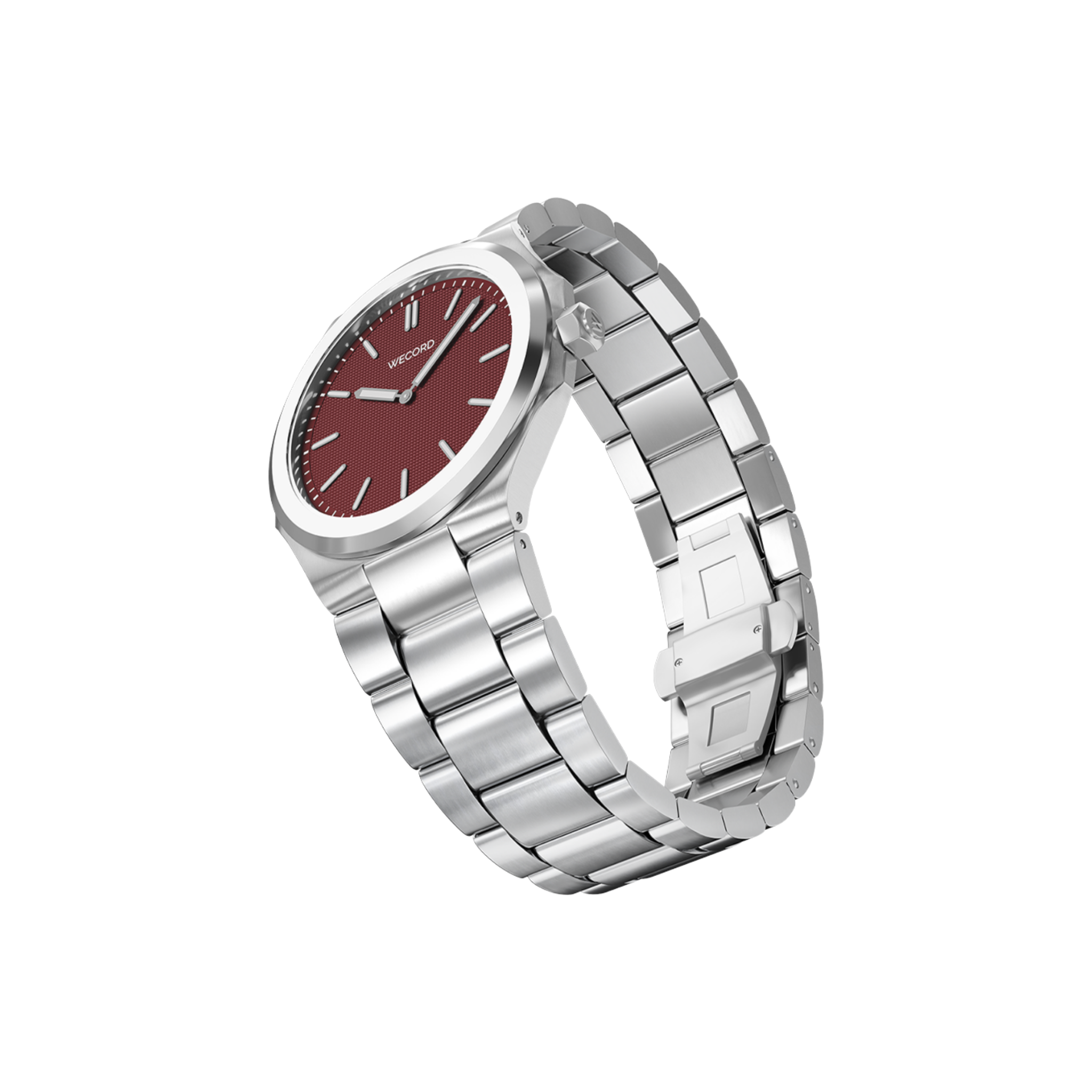 Wecord London Oliver Small watch side view in Burgundy