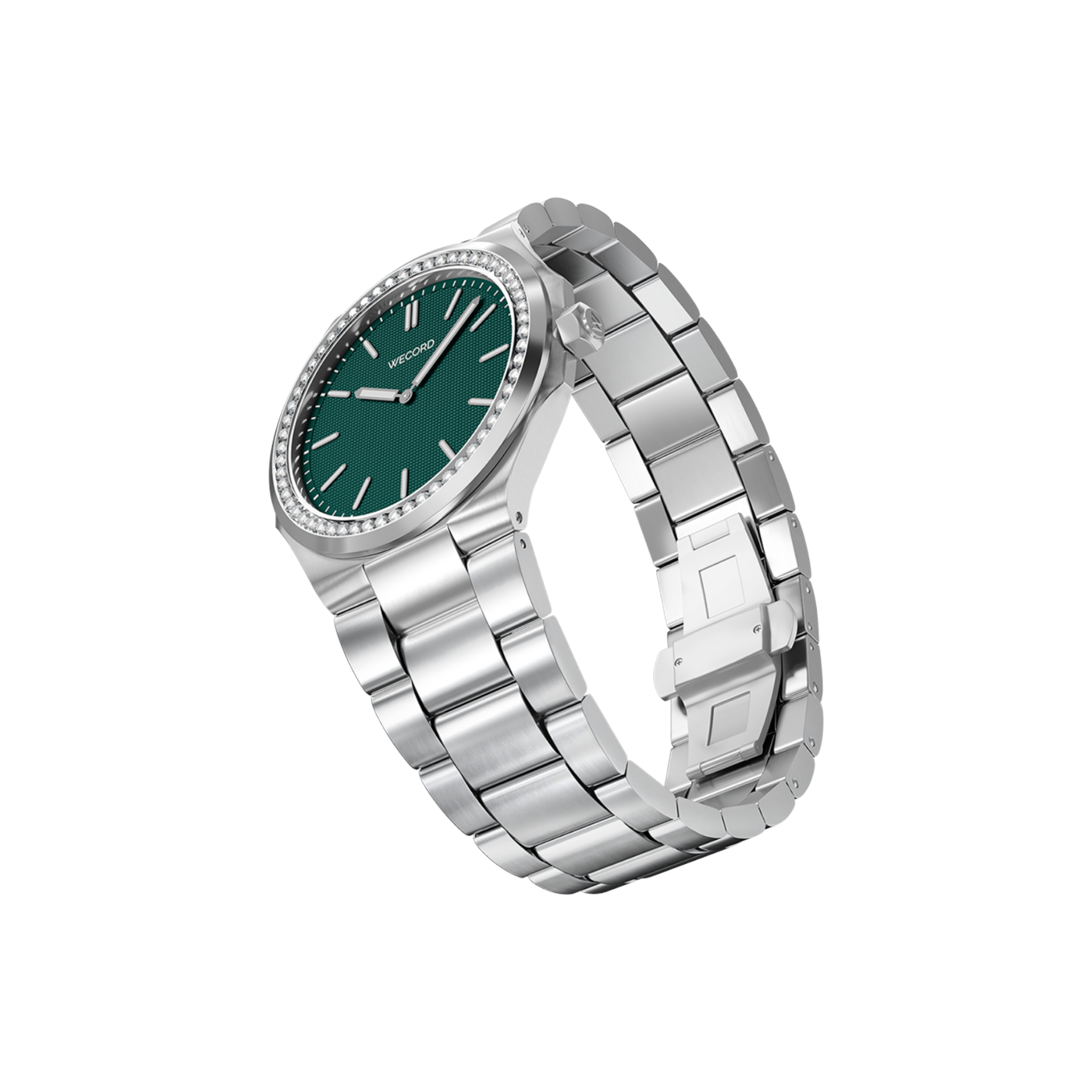Wecord London Oliver Small Diamond watch side view in Green