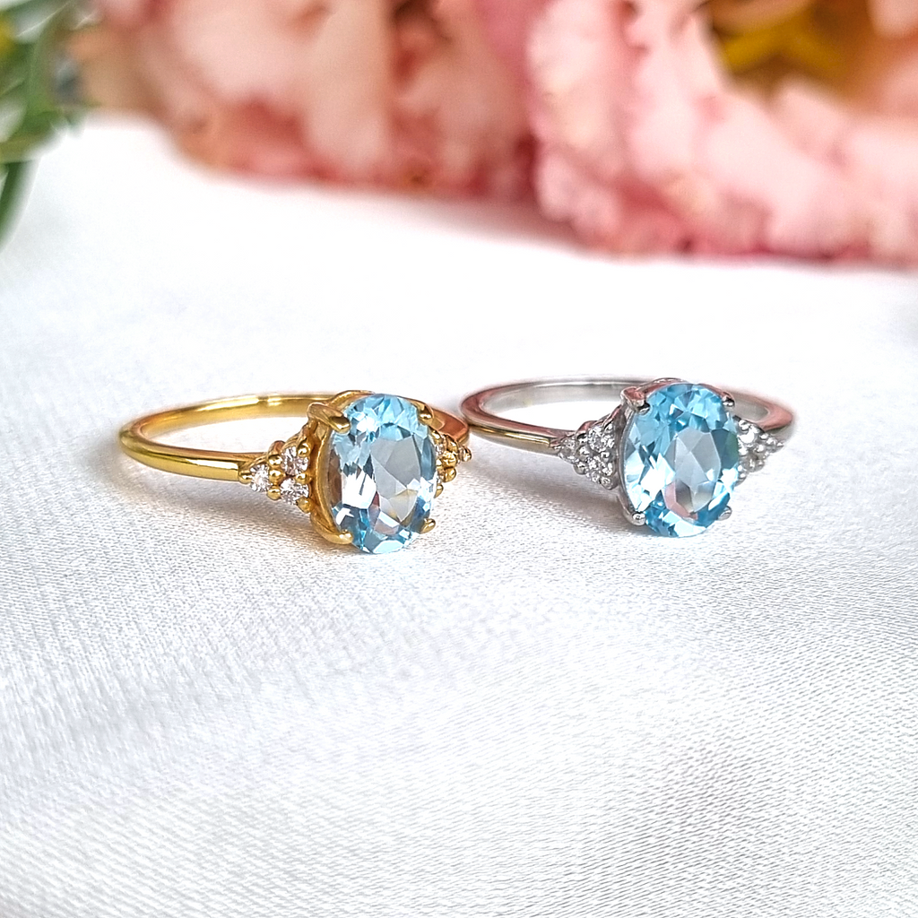 Sky blue topaz rings in sterling silver and 18k gold vermeil group image