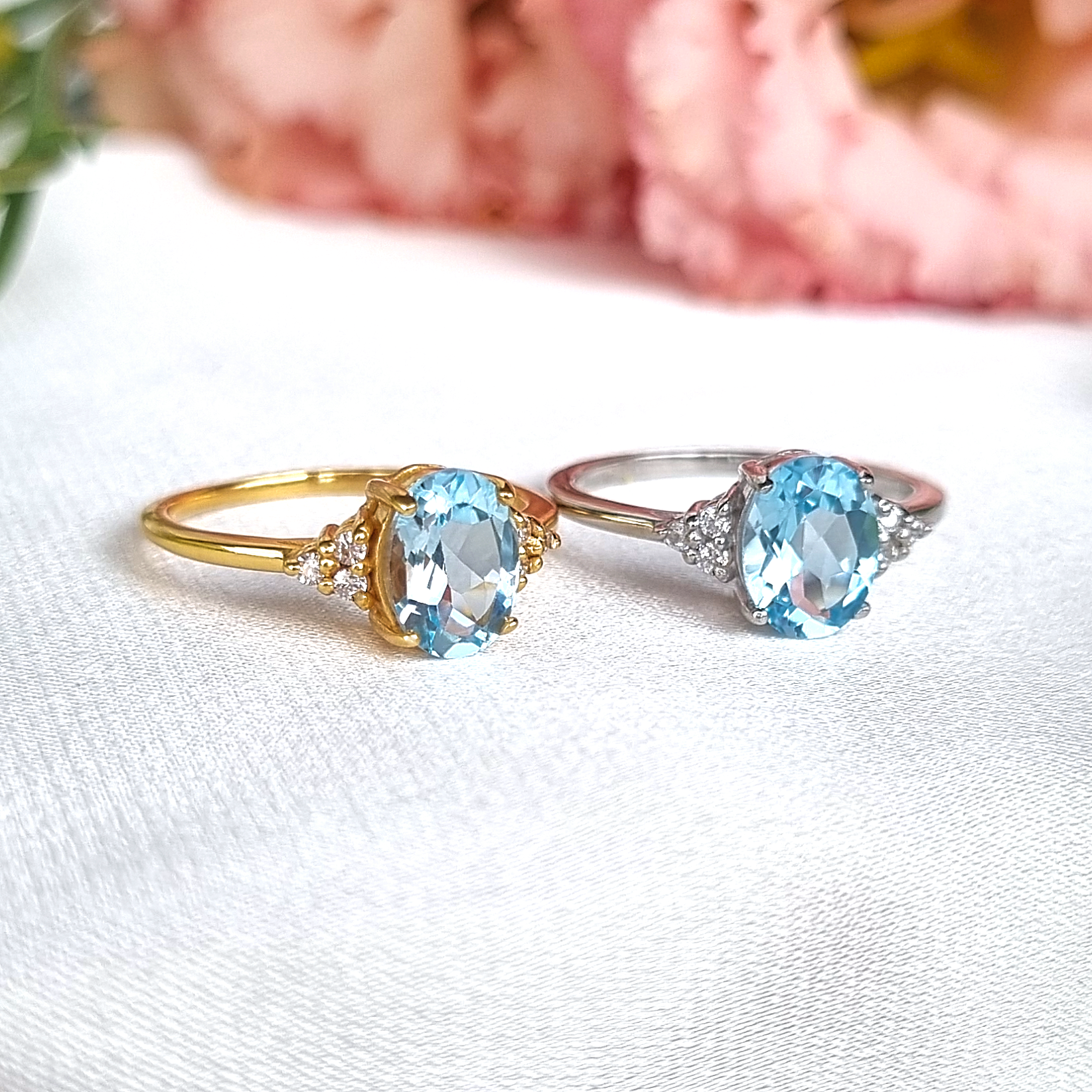 Sky blue topaz rings in sterling silver and 18k gold vermeil group image