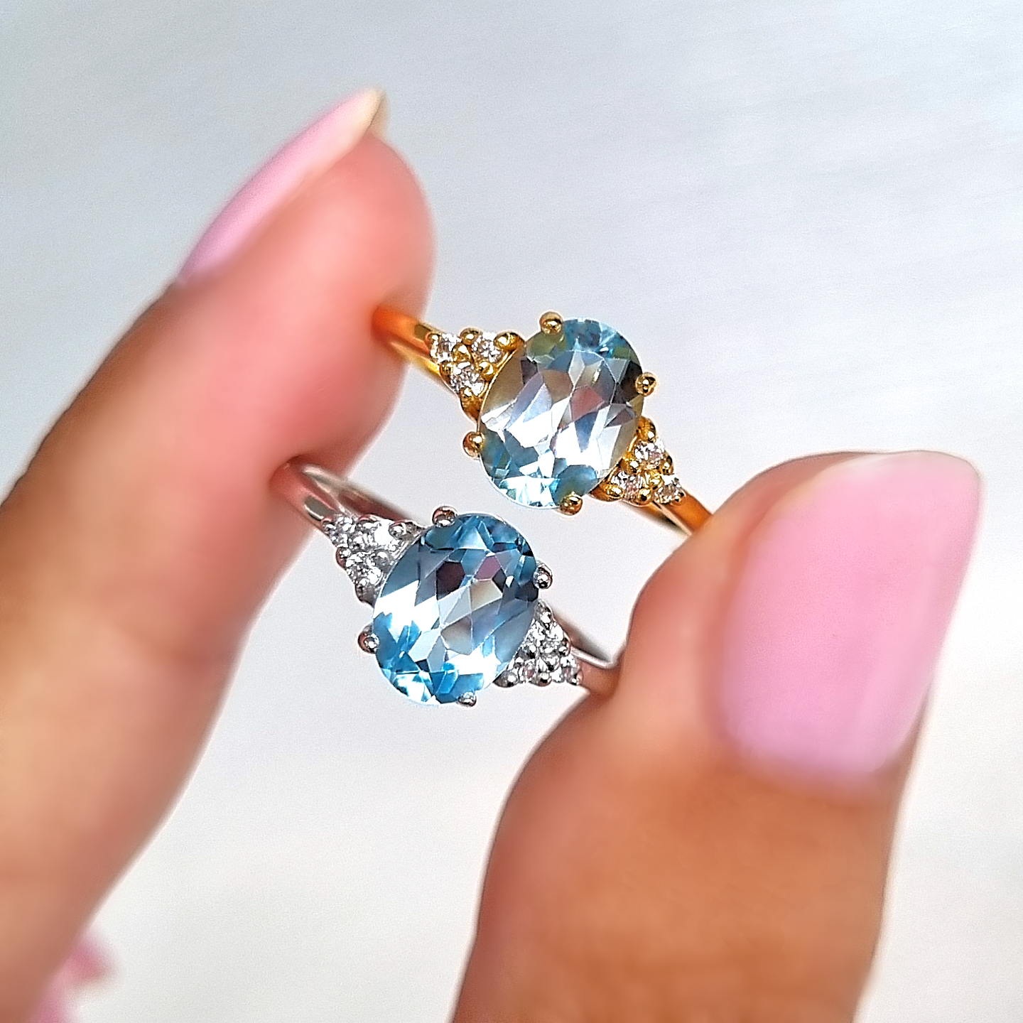 Sky blue topaz rings in sterling silver and 18k gold vermeil group product image