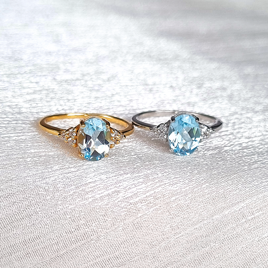 Sky blue topaz rings in sterling silver and 18k gold vermeil group image