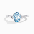 Sky blue topaz ring in sterling silver on white background