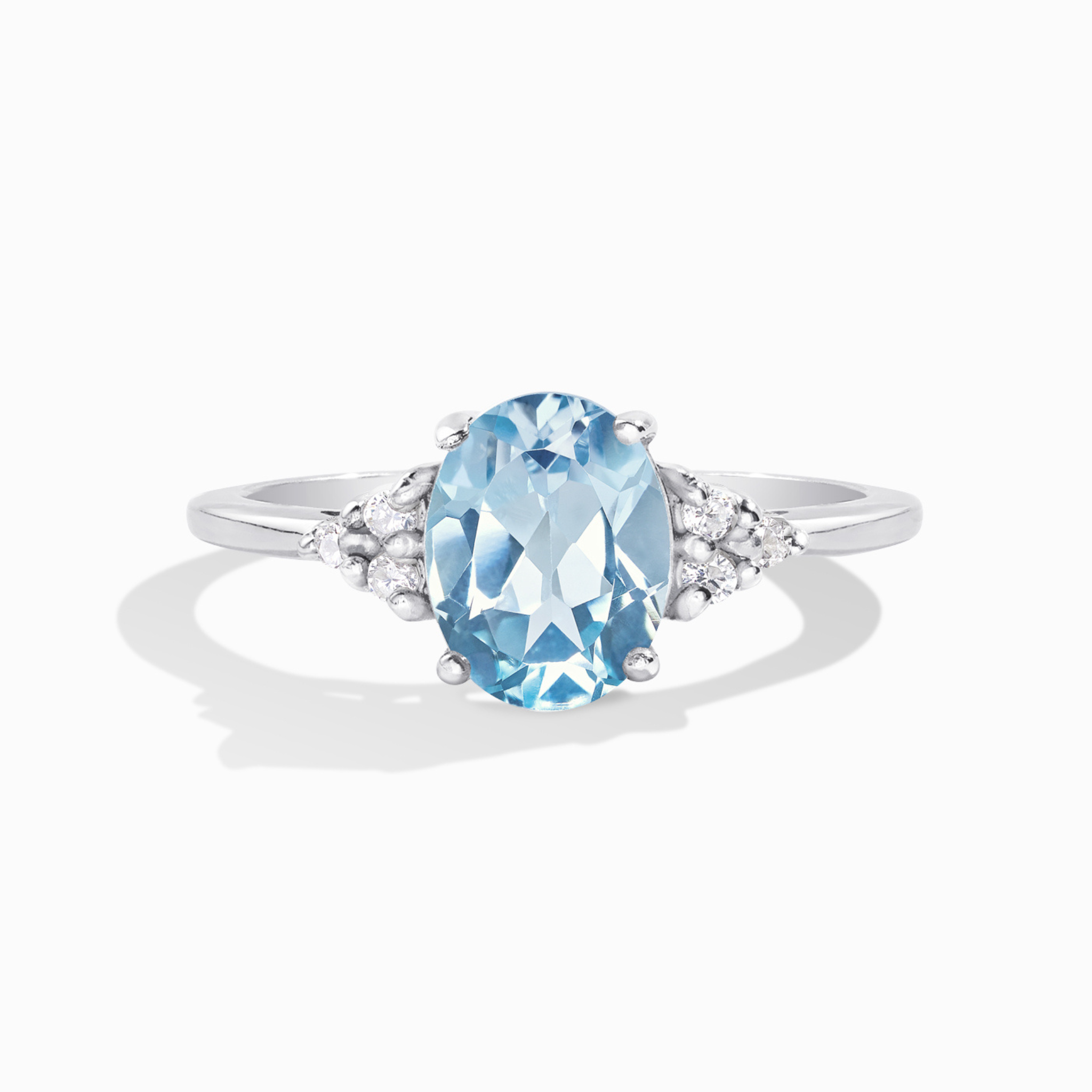Sky blue topaz ring in sterling silver on white background