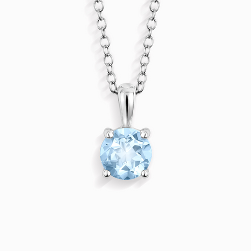 Vianne Jewellery sky blue topaz solitaire pendant necklace in sterling silver on white background