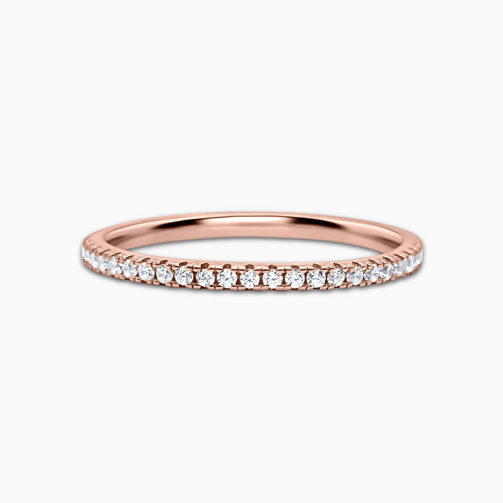 Slim full eternity ring with 1.2mm rose gold band on white background