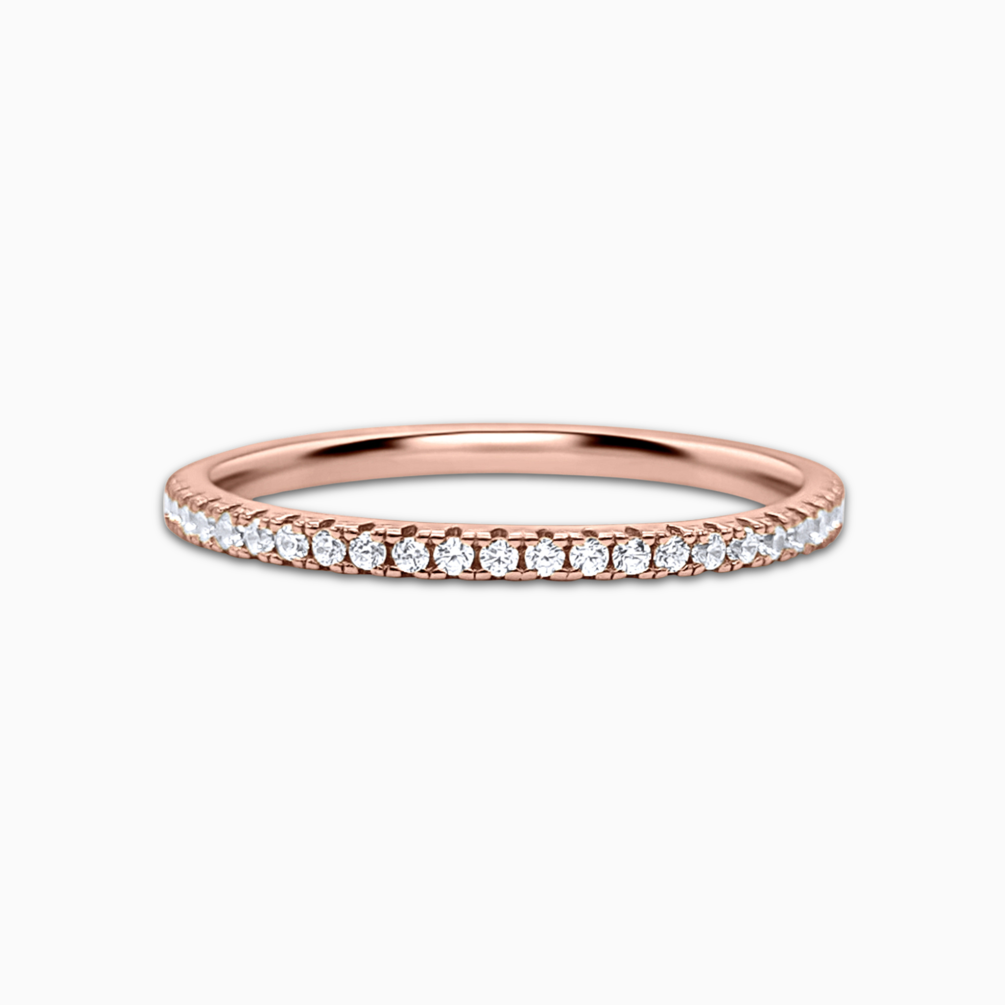 Slim full eternity ring with 1.2mm rose gold band on white background