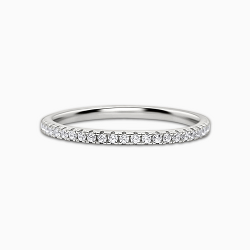 Slim full eternity ring with 1.2mm sterling silver band on white background
