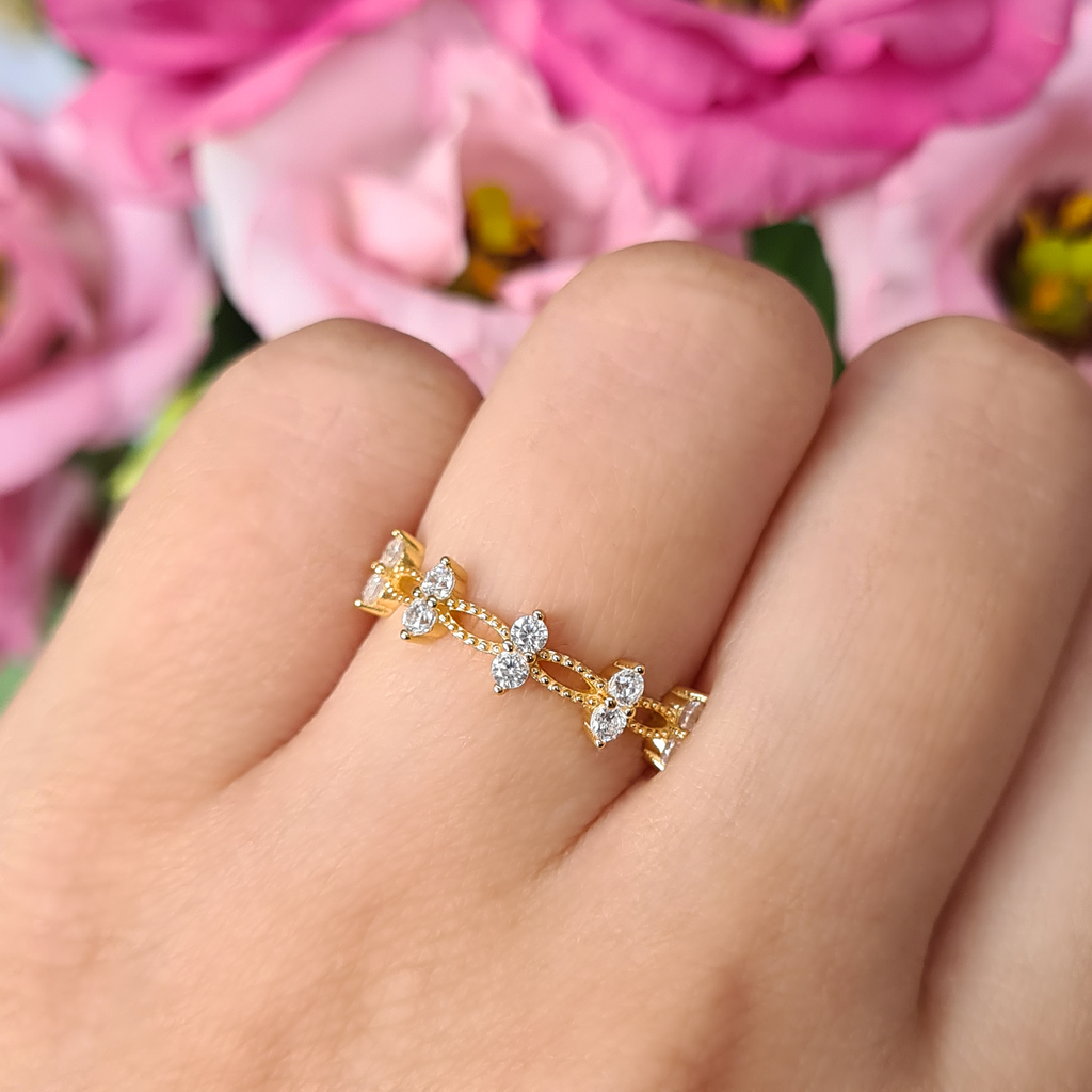 Gold dainty ring stacking image with Alana ring