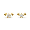 Trio of stars earrings in 18k gold plated sterling silver on white background