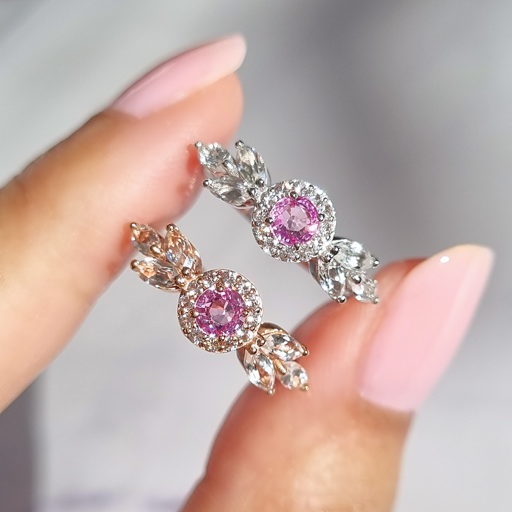 Aurelia pink sapphire rings in sterling silver and 18k rose gold vermeil group image