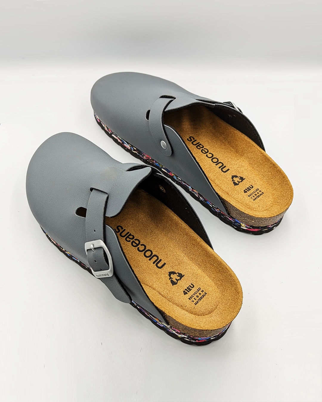 Nuoceans SMOKE grey blue clog strap and sole detail