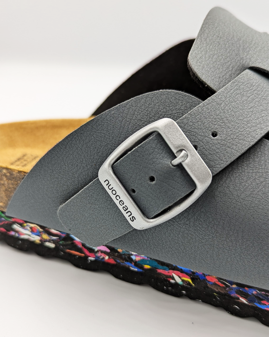 Nuoceans SMOKE recycled vegan leather clog angled product image