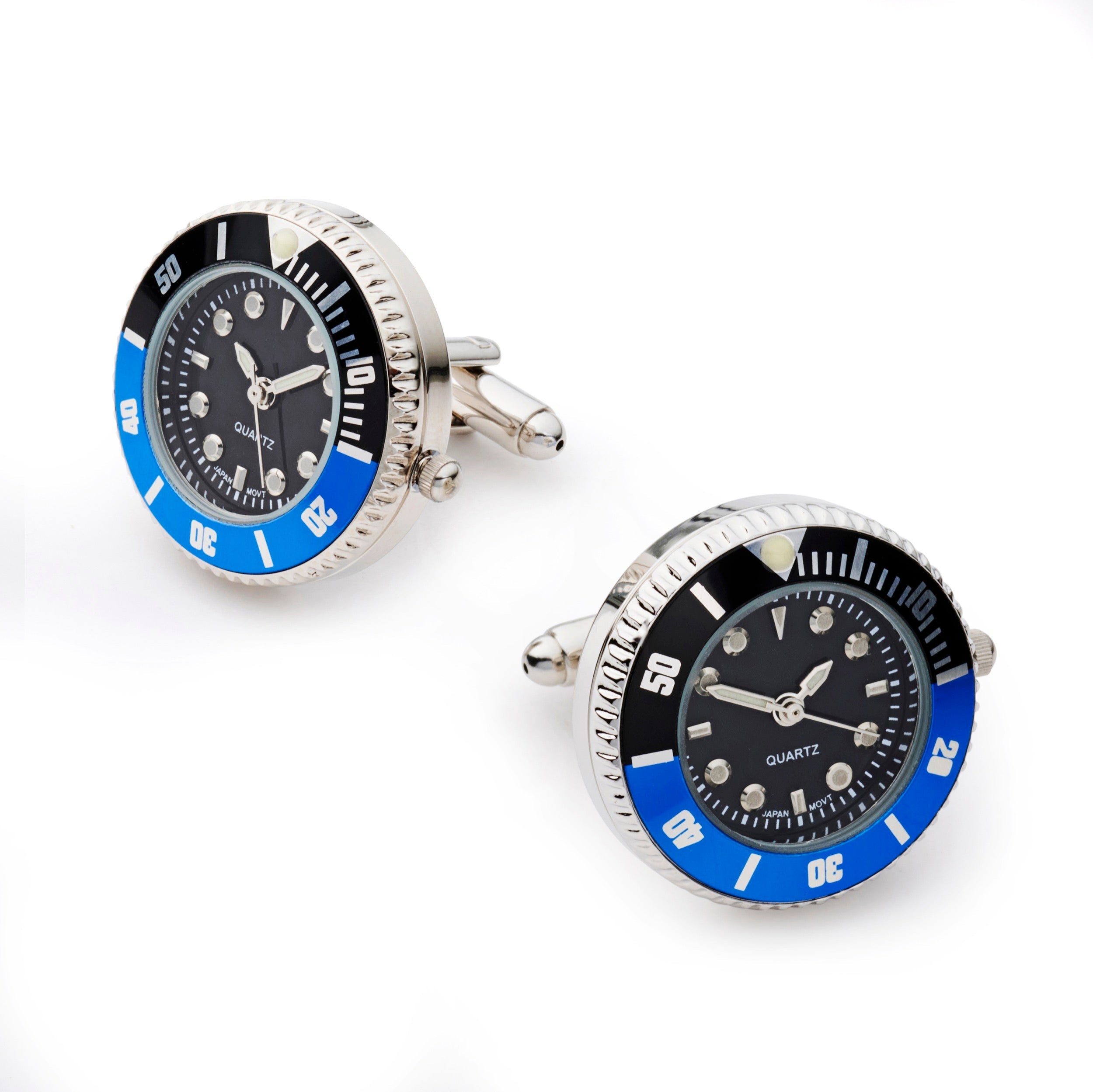 Batman style black and blue working watch cufflinks