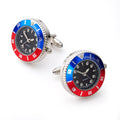 Blue and red working watch cufflinks with quartz movement