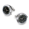 Silver black working watch cufflinks
