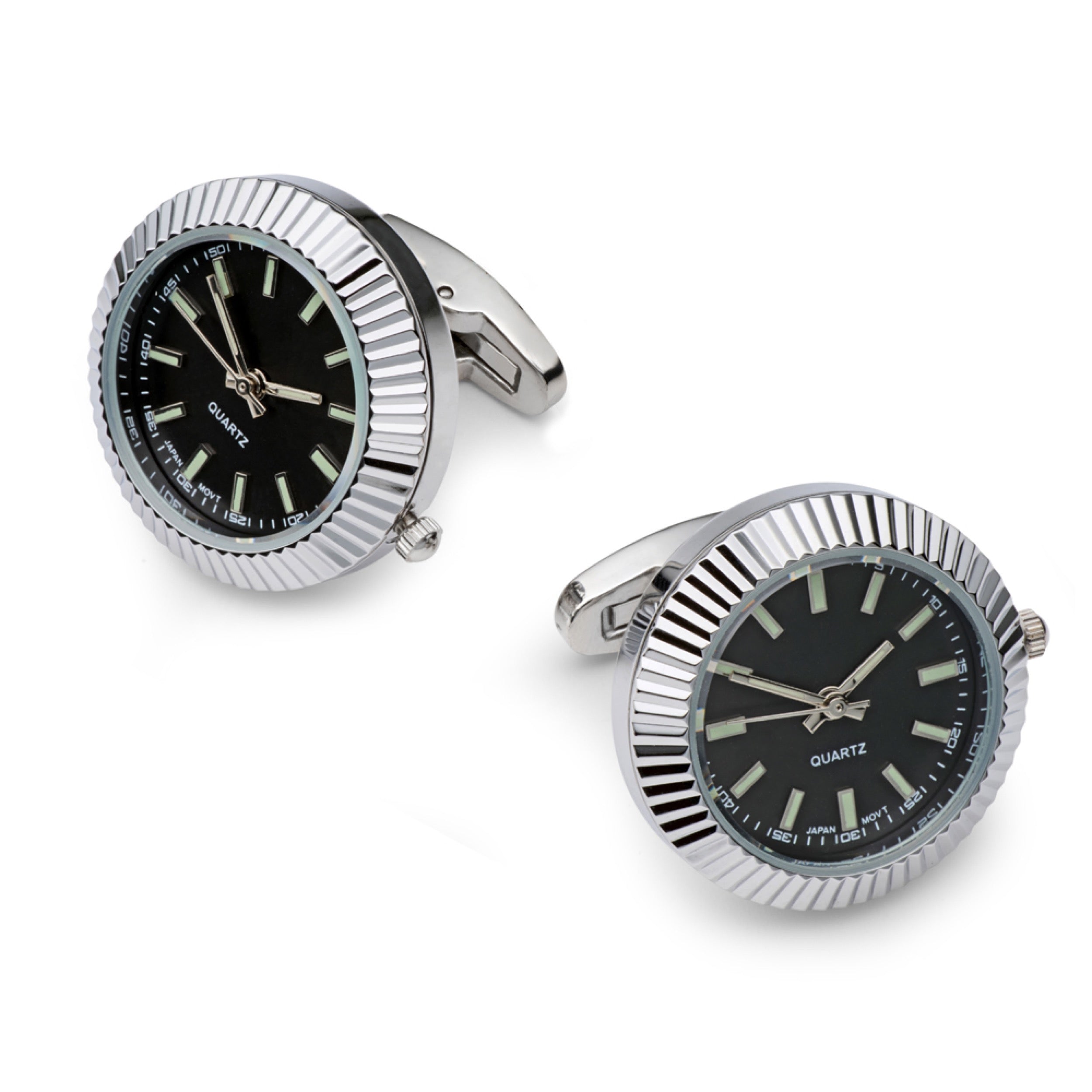 Silver black working watch cufflinks
