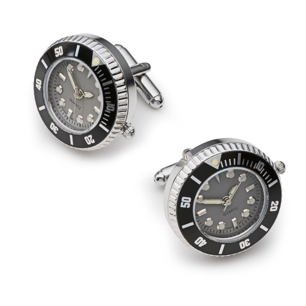 Silver and grey working watch cufflinks