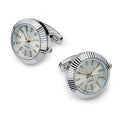 Silver and white working watch cufflinks with quartz movement