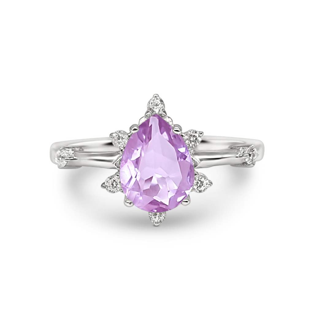 Estelle lavender amethyst ring in sterling silver on white background