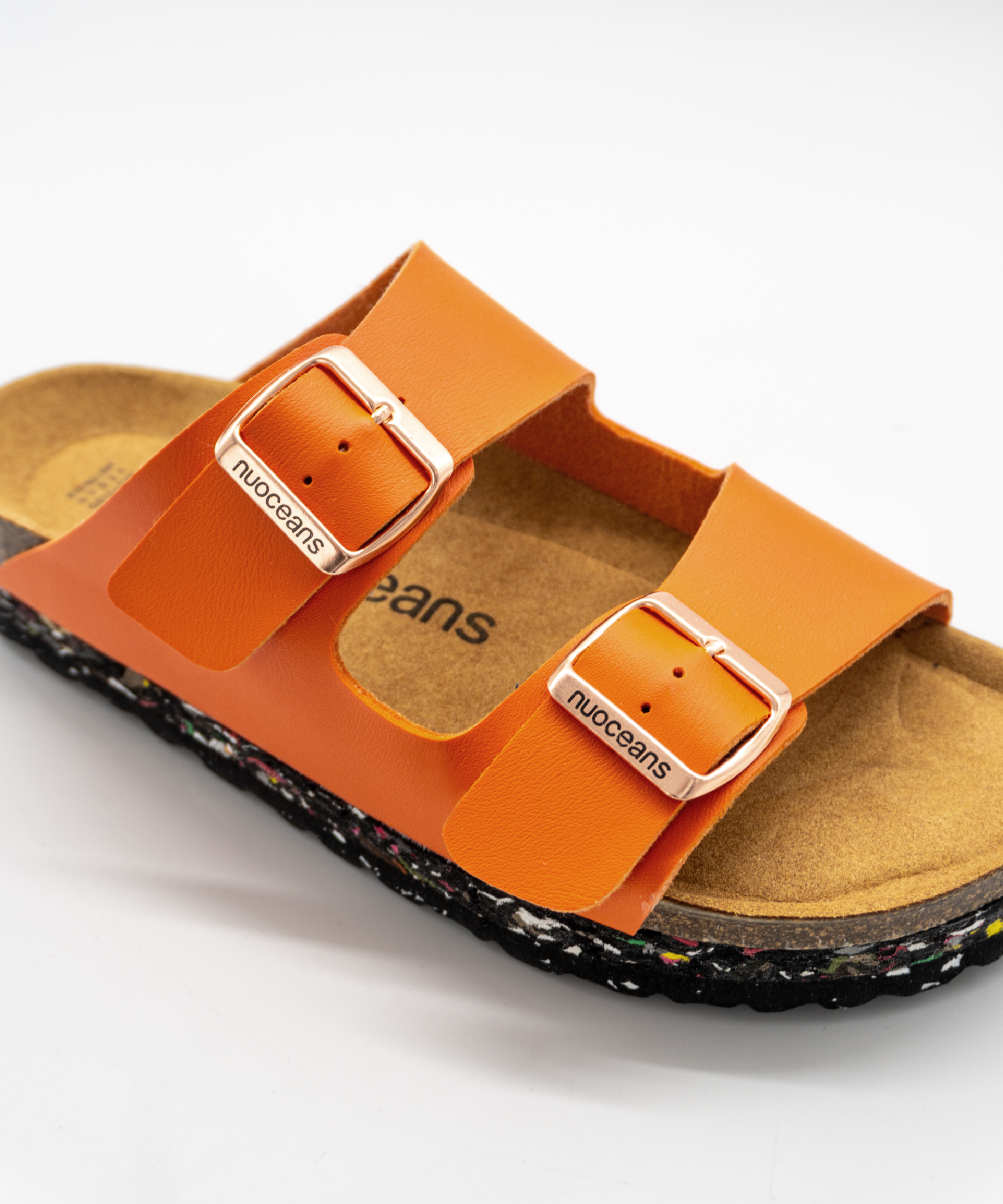 Nuoceans TROPIC orange sandal top and strap detail