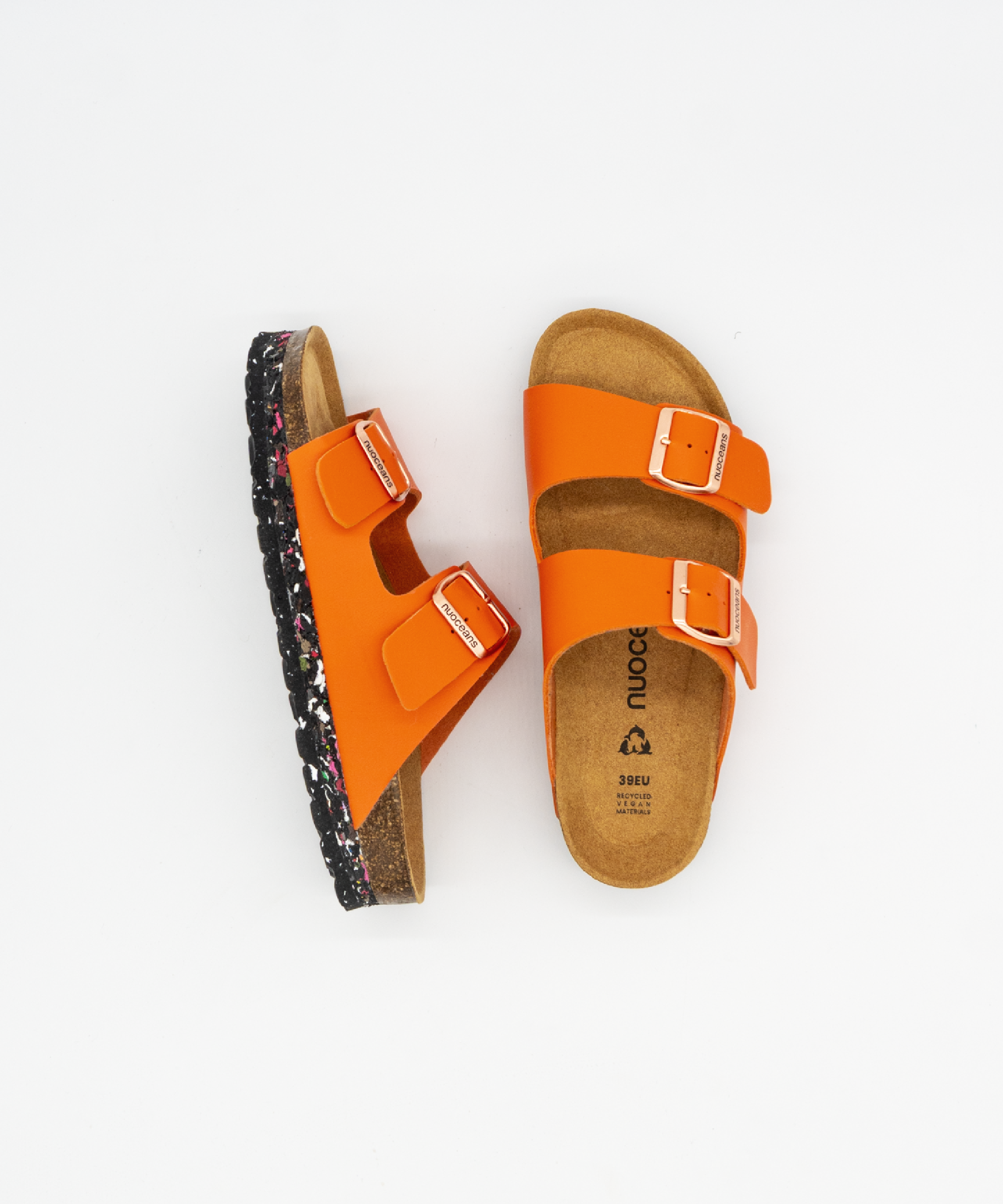 Nuoceans TROPIC orange vegan leather sandal side view
