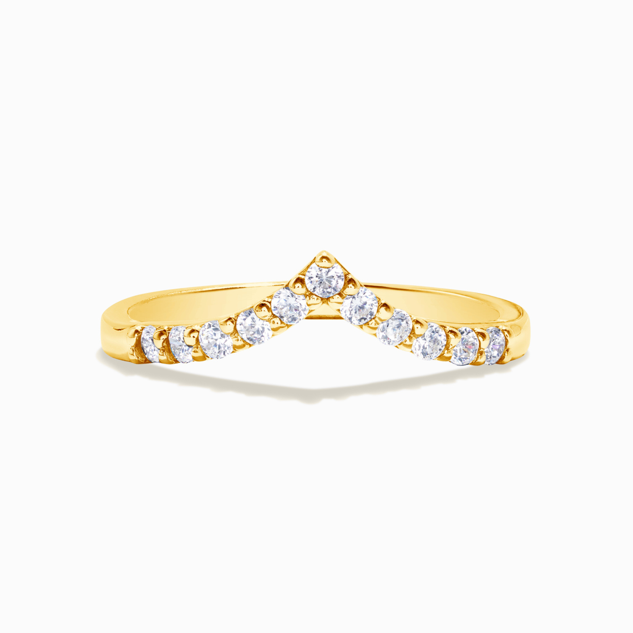 Wishbone curved eternity ring in 18k gold vermeil on white background