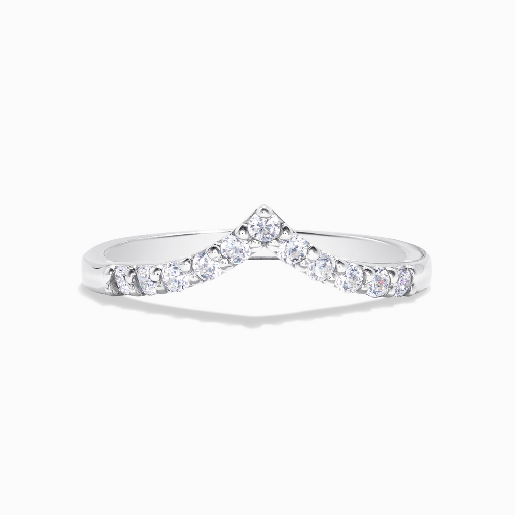 Wishbone curved eternity ring in sterling silver on white background