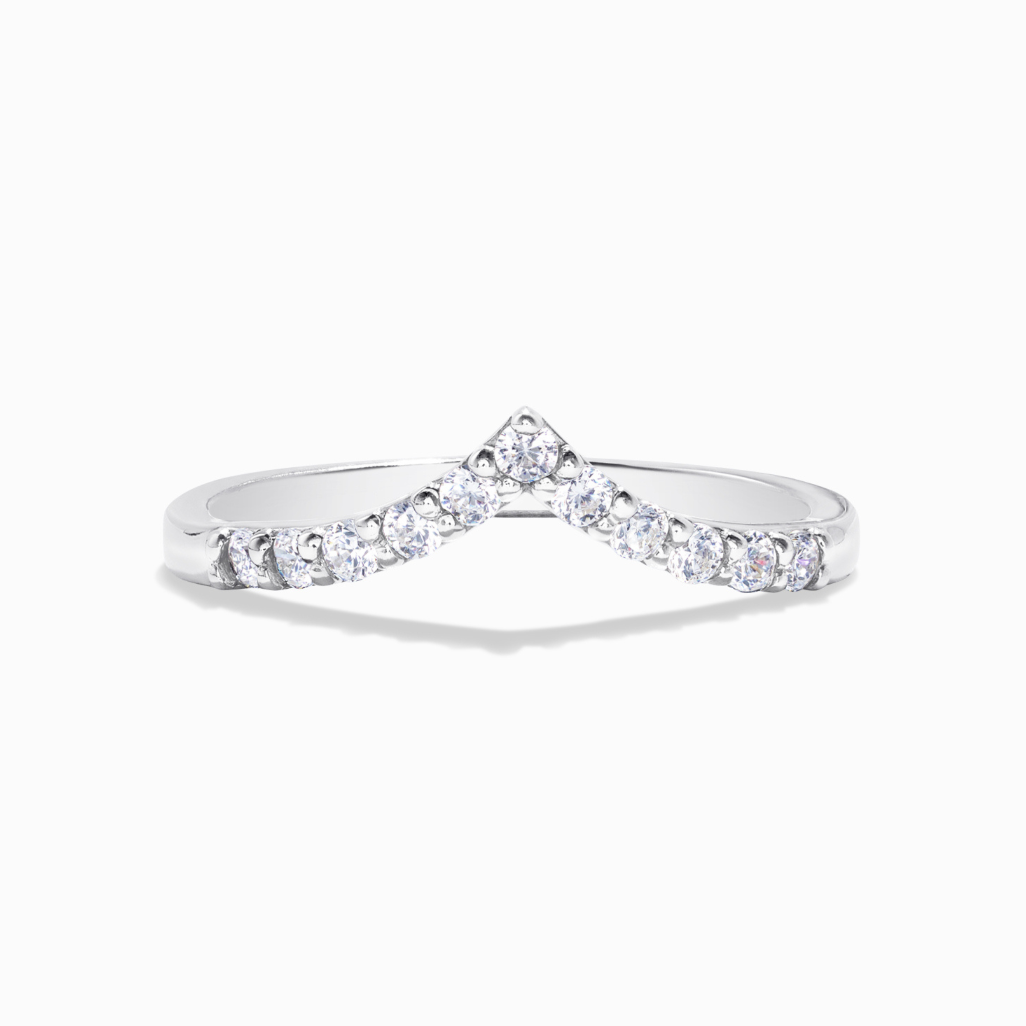 Wishbone curved eternity ring in sterling silver on white background
