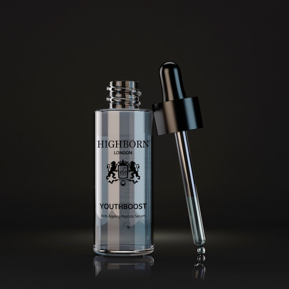 Highborn YOUTHBOOST Peptide Serum jar with lid off