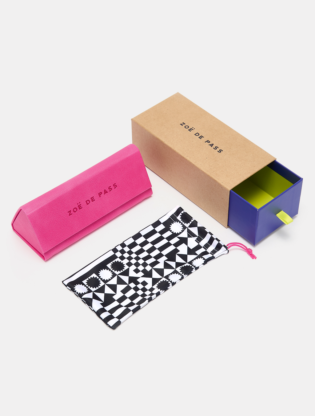zoedepass branded sunglasses packaging for Dolly Tortoise Shell