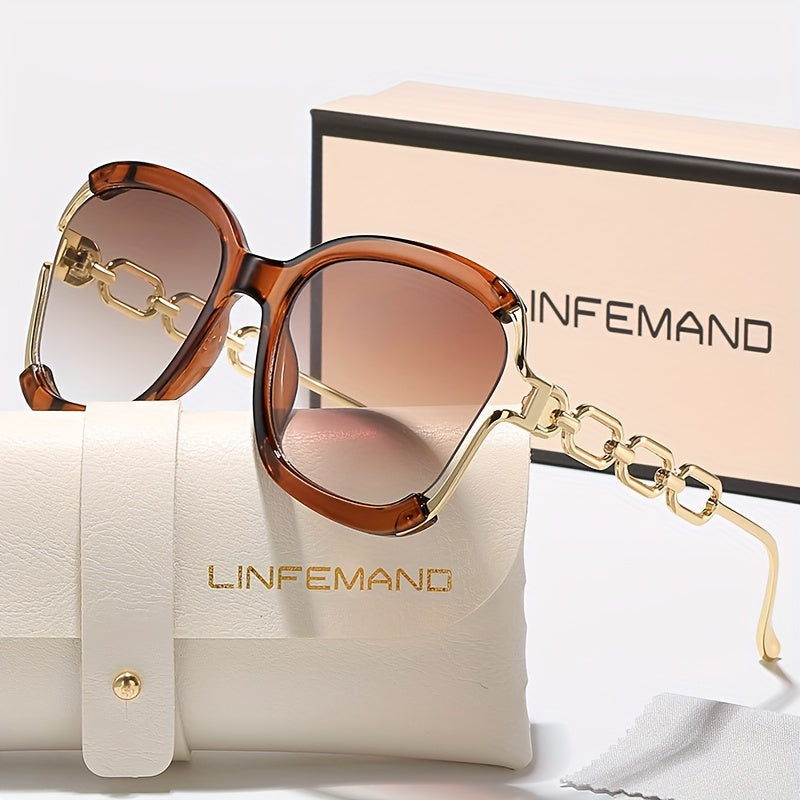 Kenike brown half frame metal chain fashion glasses variant