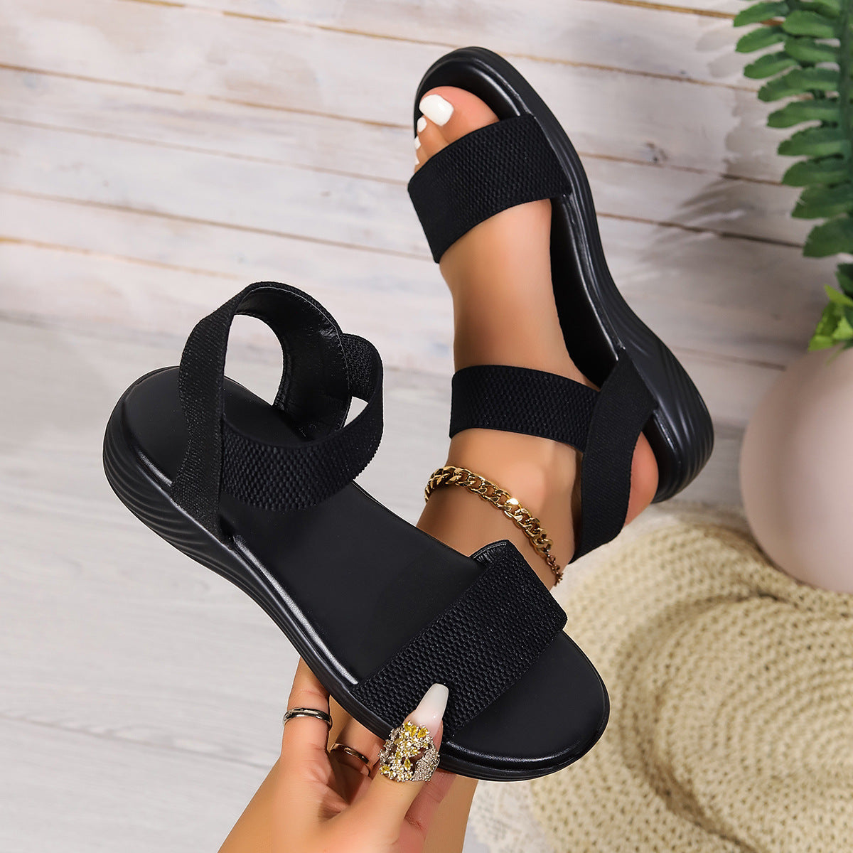 Kenike colour-block elastic sandals product detail image