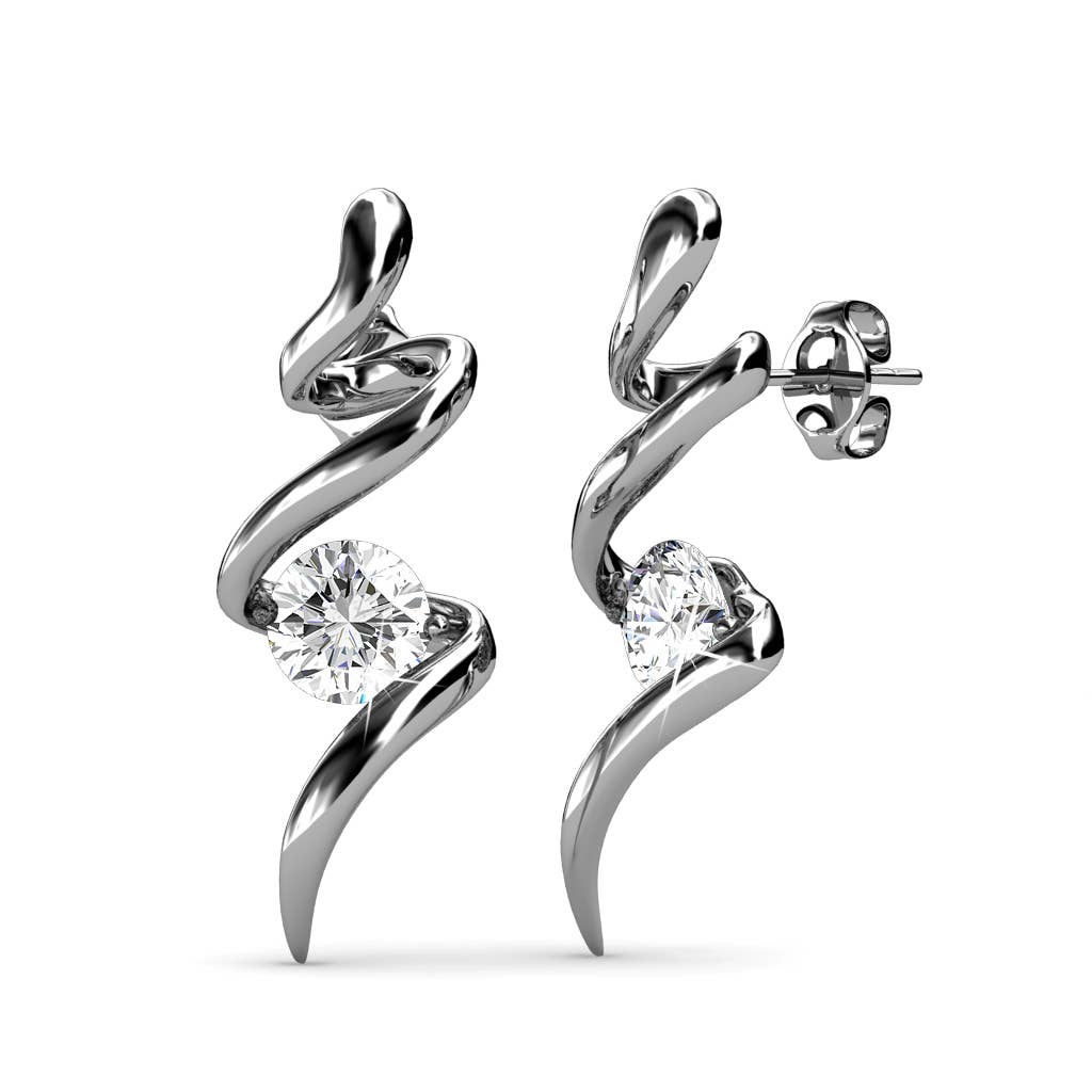 Silver spiral earrings crystal detail
