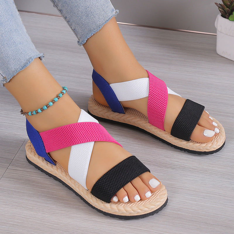 Kenike black flat Roman cross strap sandals variant