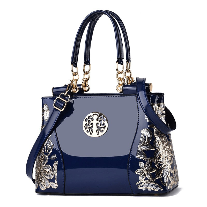 Kenike blue patent leather-style hobo tote handbag variant