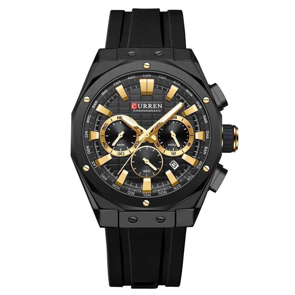 Kenike men's calendar quartz business watch gold green variant