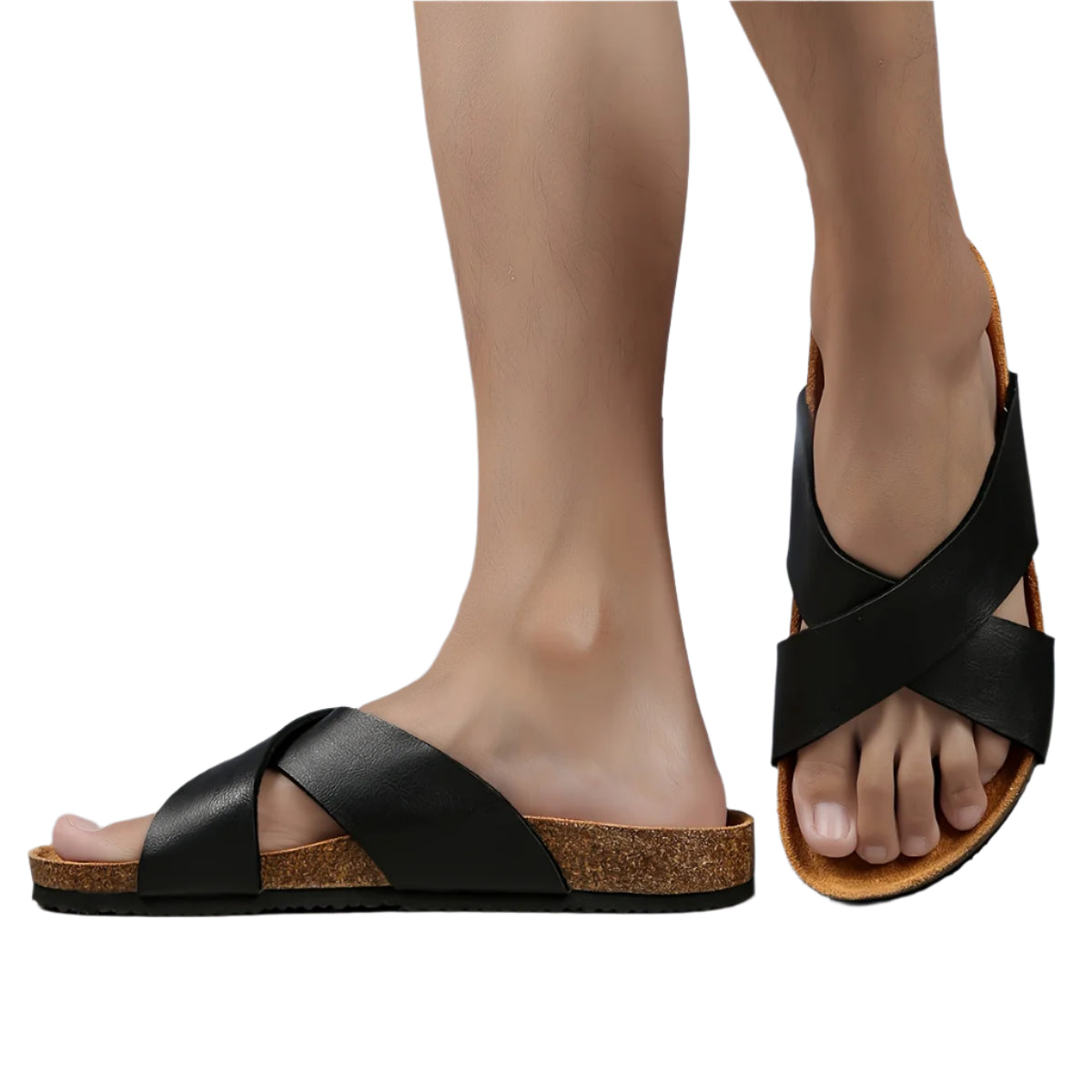 Kenike unisex cork comfort slides strap detail
