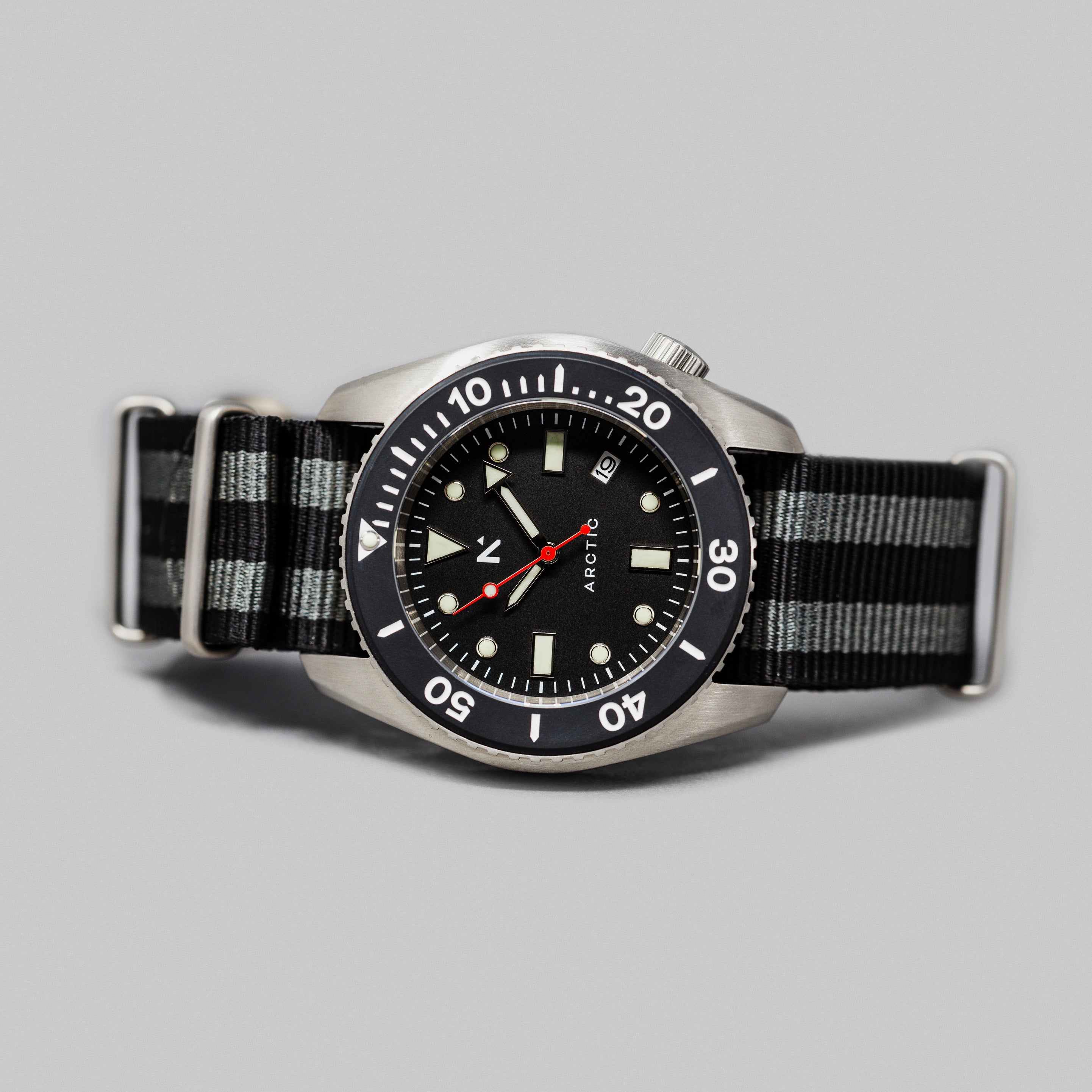 Rotate North Arctic professional dive watch side profile with ceramic bezel