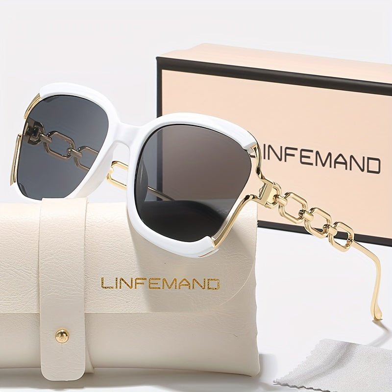 Kenike white half frame metal chain fashion glasses variant